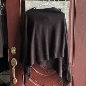 LOFT Dark Brown Fringe Poncho